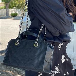 Authentic Chanel Small Black Caviar Deauville Bowling Bag 2in1